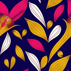 Colorful leaves and flowers seamless tile - obrazy, fototapety, plakaty