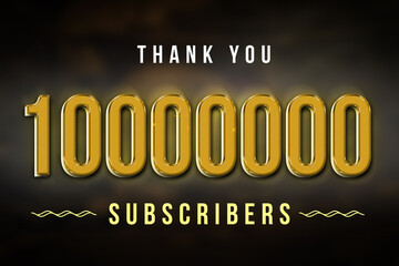 10000000 subscribers celebration greeting banner with Golden Design