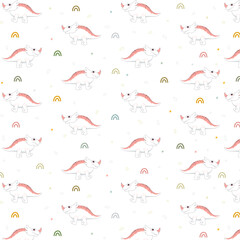 Seamless pattern with dinosaur print and decorative elements, childish print with cute character