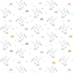 Seamless pattern with dinosaur print and decorative elements, childish print with cute character
