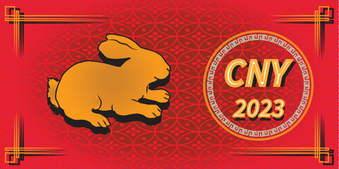 Happy chinese new year 2023, year of rabbit. Red background of tempalte contains rabbit zodiac of the Chinese and lantern.