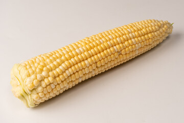 Yellow sweet corn isolated on white background. Copyspace.