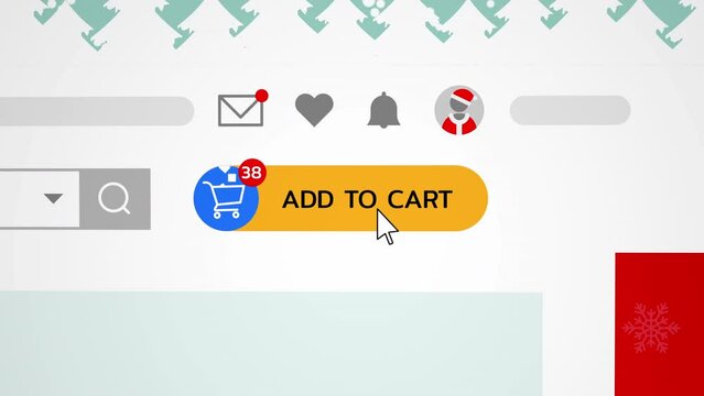 Close up shot animation of shopping cart icon on computer screen with animated counting numbers add online commodity on shopping web page. 4k footage 60 fps.