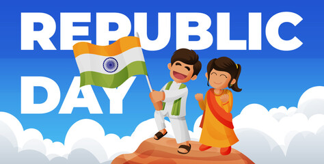 Indian Boy and Girl With Flag 2
