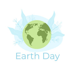 Planet earth with floral background. Earth day celebration. Flat vector illustration.