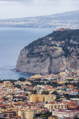 Obraz premium Aerial View of Touristic Town, Sorrento, Italy. Coast of Tyrrhenian Sea.