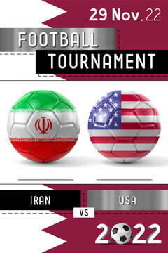 Iran and USA football match - Tournament 2022 - 3D illustration