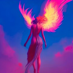 Nude woman fairy with firewings
