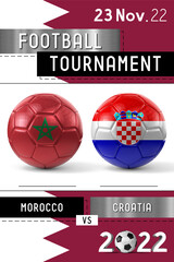 Morocco and Croatia football match - Tournament 2022 - 3D illustration