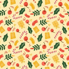 seamless pattern with christmas  yellow background