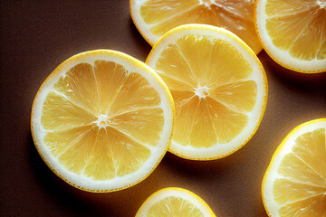 Vertical shot of delicious fresh sliced lemon 3d illustrated