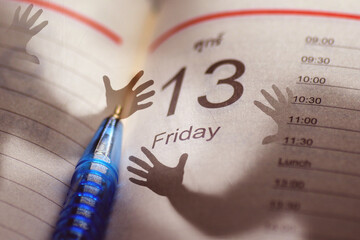 Friday the 13th ideas. A Saturday the 13th diary can be scary. - obrazy, fototapety, plakaty