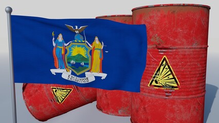 Coal on top of the flag of New York, USA (3D render)