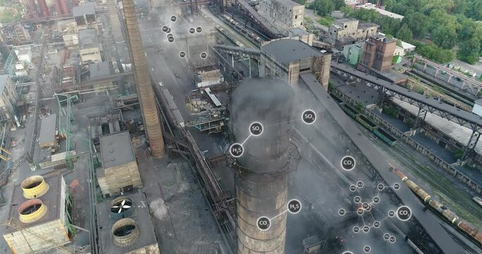 Emission of solid substances into the atmosphere. Environmental pollution visualization. White smoke from the factory chimney, visualization of the release of hazardous components