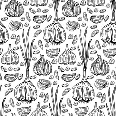 Garlic pattern wallpaper. Seamless pattern. Garlic symbol vector.