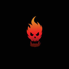 red black skull in flames with fire flaming icon logo
