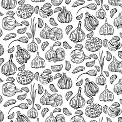 Fototapeta premium Garlic pattern wallpaper. Seamless pattern. Garlic symbol vector.
