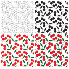 Set of Seamless pattern of realistic cherries on a white background. vector illustration.