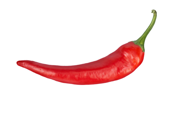 Red hot chili pepper close-up, transparent background.