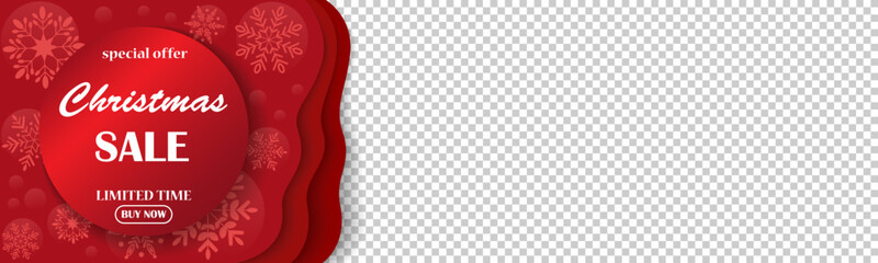 Christmas sale horizontal red banner and space for your image. Template for commerce, promotion and advertisin