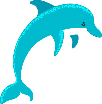 Cartoon style, dolphin active fish, marine life, ocean animal, wildlife underwater, flat vector illustration, isolated on white.