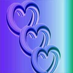 abstract colorful blue hearts on greenish blue background