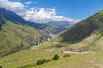 Fototapeta na wymiar Scenic view of Chegem Gorge from Paradrome Chegem. Russia, Caucasus, Kabardino-Balkaria