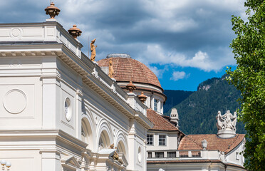 Merano (Meran) in South Tyrol: Kurhaus, the Art Nouveau style building is now a convention center in Merano designed by architect Friedrich Ohmann - Trentino Alto Adige, northern Italy - obrazy, fototapety, plakaty
