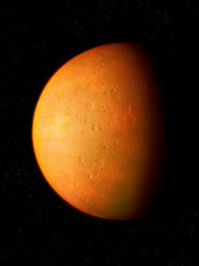 Fototapeta premium Rocky planet in space. Cosmic landscape. Beautiful orange exoplanet.