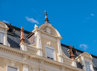 Merano (Meran) city: facade of the beautiful historic palace 