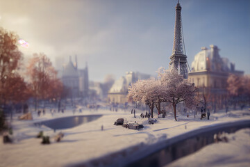 Cityscape of Paris at winter