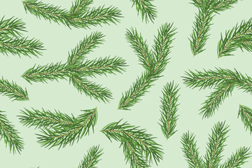 Naklejka na ściany i meble seamless christmas, winter pattern with fir tree branches, great for wrapping, textile, wallpaper, greeting card- vector illustration