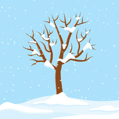 winter bare tree covered with snow- vector illustration