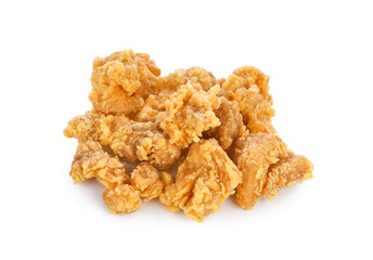 Fried popcorn chicken isolated on white background. Top view