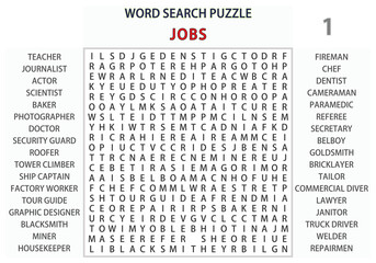 Word search puzzle vector (Word find game) illustration. Jobs.