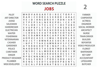 Word search puzzle vector (Word find game) illustration. Jobs 2