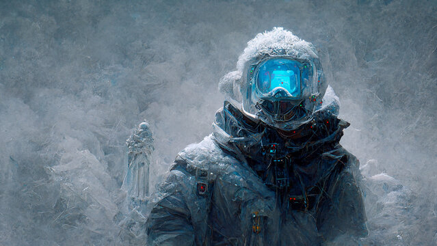 the futuristic soldier vigilante snow and ice vigilance background.