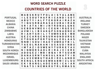 Word search puzzle vector (Word find game) illustration. Countries of the World - 03