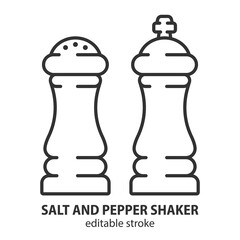 Salt and pepper shaker line icon. Salt cellar and pepper mill vector sign. Editable stroke.