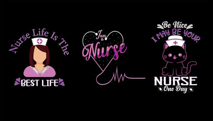 3 Nursing lettering quotes design premium vector bundle graphic, typography design