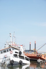 Naklejka premium Cirebon, Indonesia - October 29, 2019: shipboard architectural on cirebon sea port environment.