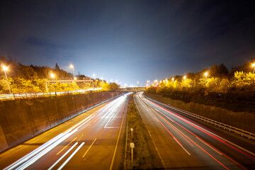 Fototapeta premium Autbahn @ night Frankfurt with lightsteaks