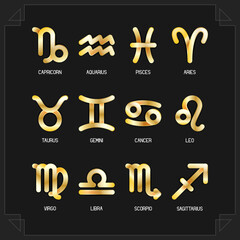 Zodiac horoscope astrological thin line label linear design esoteric stylized elements symbols signs. Vector illustration icons