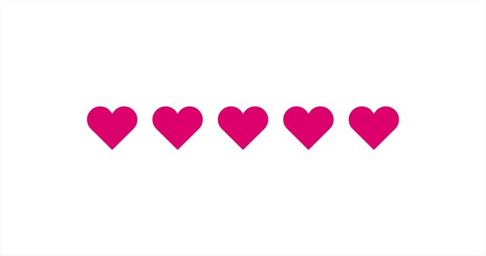 Five rating heart moving from the right in white background.  Seamless pink heart review vector for business, award, hotel, high score, like&hellip;