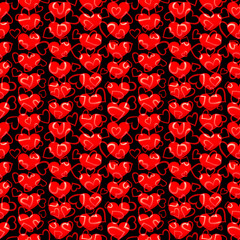 seamless pattern with red hearts, black background, symbol of love, valentine day.