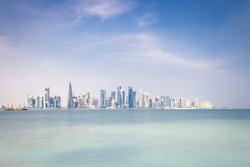 Skyline of the Corniche Promenade, Doha, Qatar.