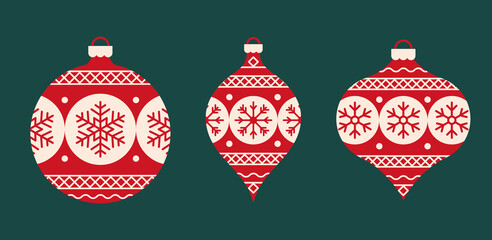 Fototapeta premium Christmas balls. Set of three red decorations.