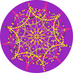 Circular symmetrical color pattern of lines and circles. Vector pattern for fabric.