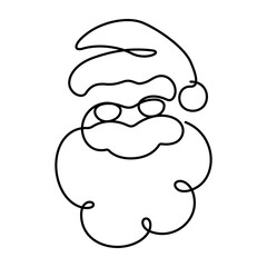santa claus happy face in one line drawing vector illustration