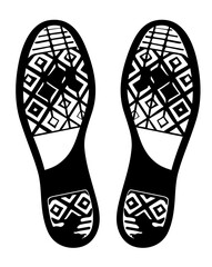 The trail of old sneakers over white background